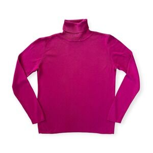 Colette Mordo Sadimara Womens Fuchsia Pink 100% Silk Turtleneck Ribbed Sweater M